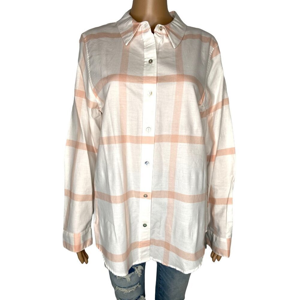Nanette Lepore 100% Cotton Long Sleeve Button Down White Blush Pink Size L